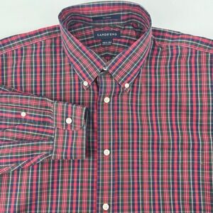 Lands End Mens L Plaid Button Down Shirt Long Sleeve No Iron Size 16.5 L‎